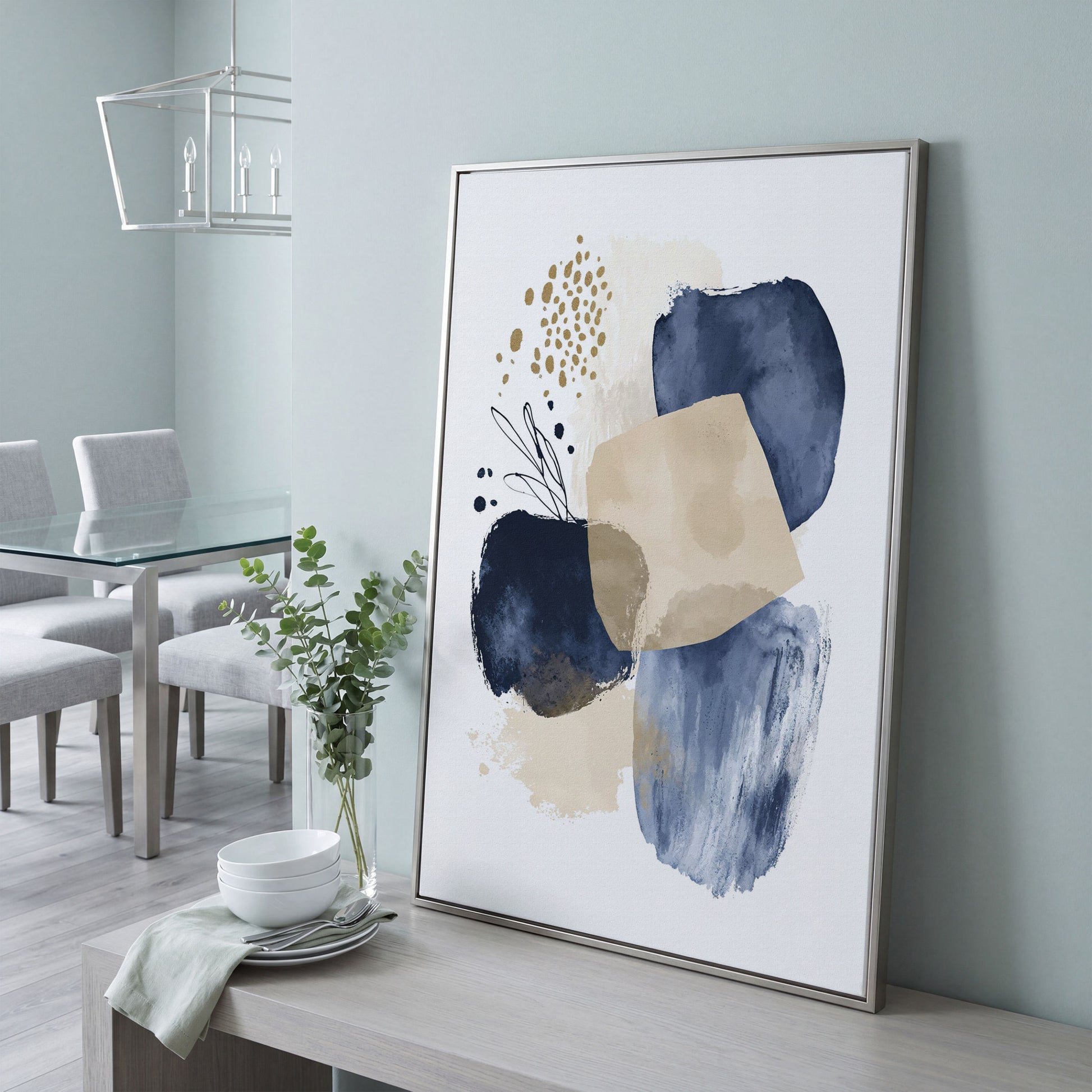 Abstract Shapes and Forms Portrait Canvas Wall Art in silver floating frame