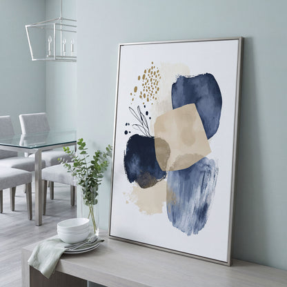 Abstract Shapes and Forms Portrait Canvas Wall Art in silver floating frame