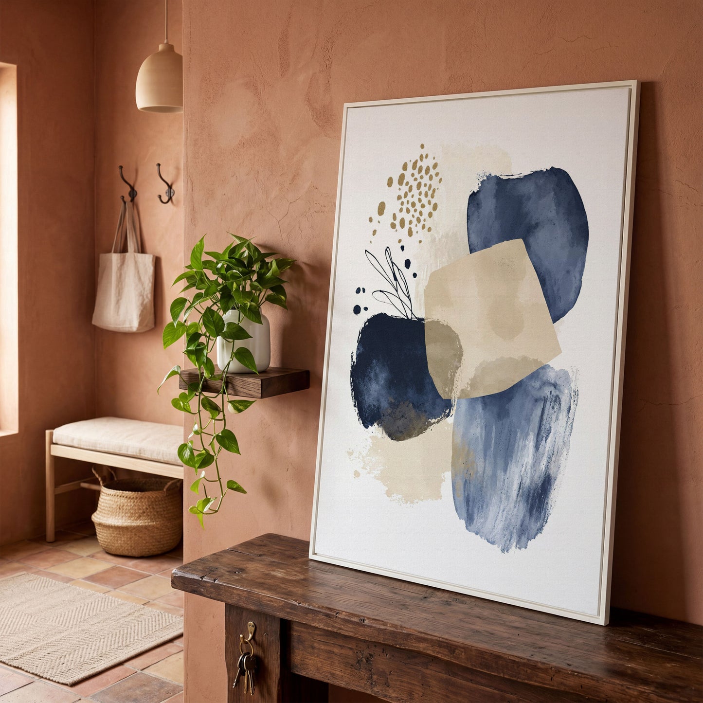 Abstract Shapes and Forms Portrait Canvas Wall Art in white floating frame