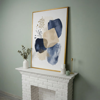 Abstract Shapes and Forms Portrait Canvas Wall Art in yellow gold floating frame