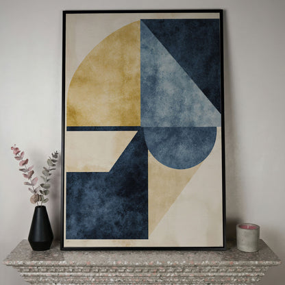 Abstract Geometry Canvas Art: Circles, Triangles and Rectangles in black floating frame
