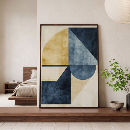 Abstract Geometry Canvas Art: Circles, Triangles and Rectangles in dark walnut floating frame