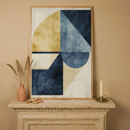 Abstract Geometry Canvas Art: Circles, Triangles and Rectangles in white oak floating frame