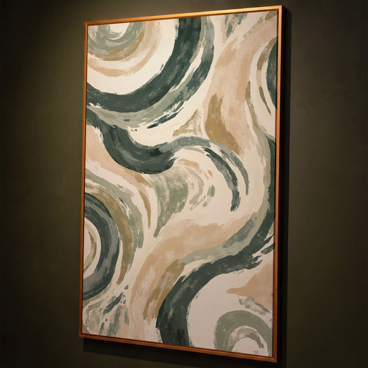 Abstract Swirling Brushstroke Canvas Art, Portrait Wall Print shown in antique gold floating frame