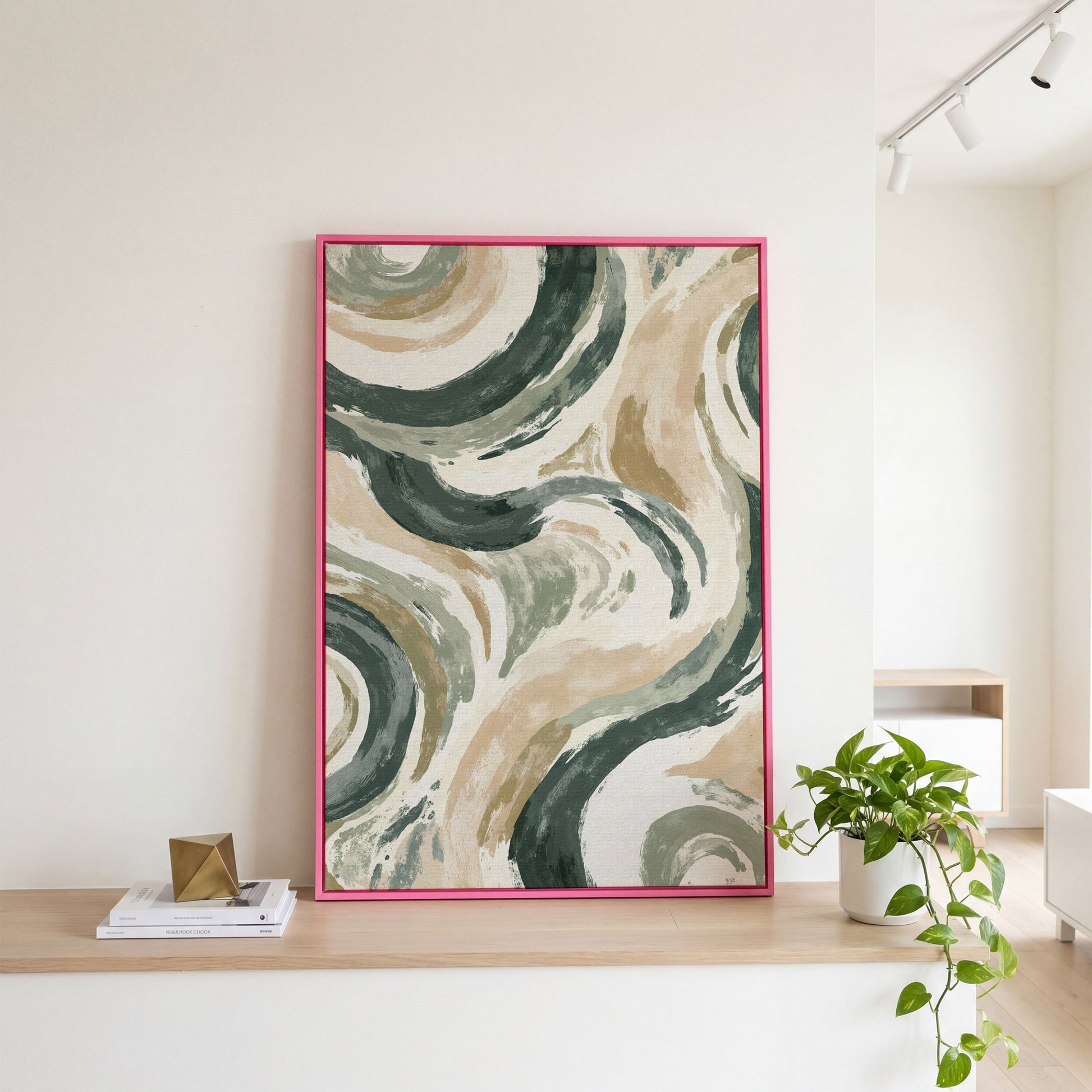 Abstract Swirling Brushstroke Canvas Art, Portrait Wall Print in pink floating frame