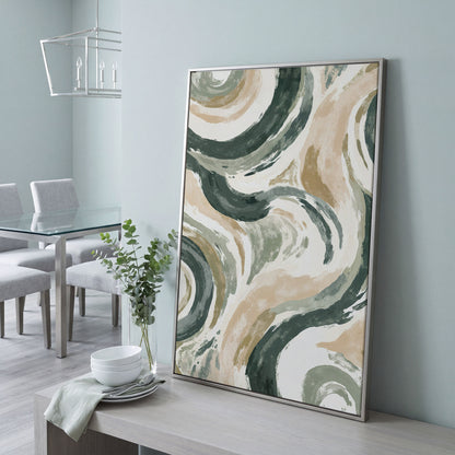 Abstract Swirling Brushstroke Canvas Art, Portrait Wall Print in silver floating frame