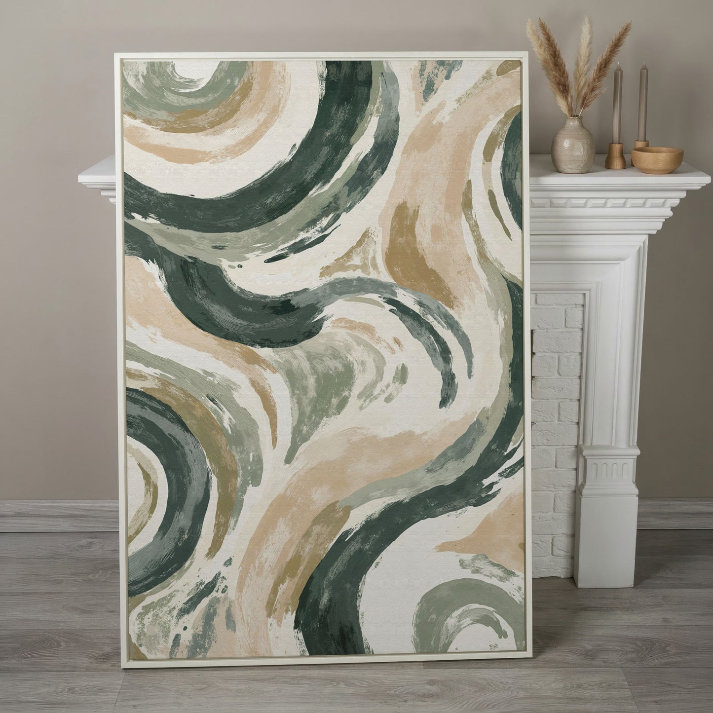 Abstract Swirling Brushstroke Canvas Art, Portrait Wall Print in white floating frame