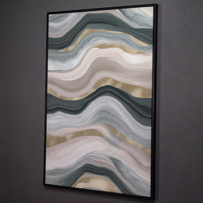 Abstract Wavy Lines Canvas Wall Art, Portrait Print shown in black floating frame