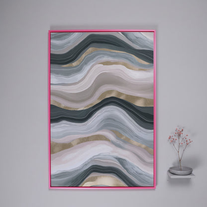 Abstract Wavy Lines Canvas Wall Art, Portrait Print in pink floating frame