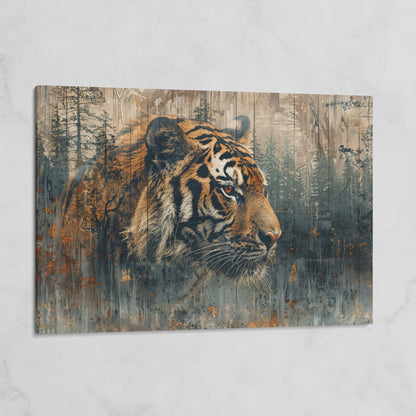 Tiger Double Exposure Canvas Art with Misty Forest Blend on gallery wrap