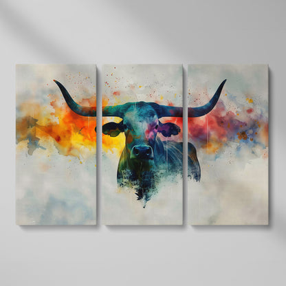 Abstract Longhorn Bull Canvas Print as 3-panel split version