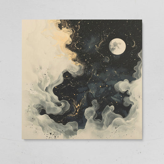 Full Moon and Swirling Clouds Night Sky Canvas Wall Art on gallery wrap