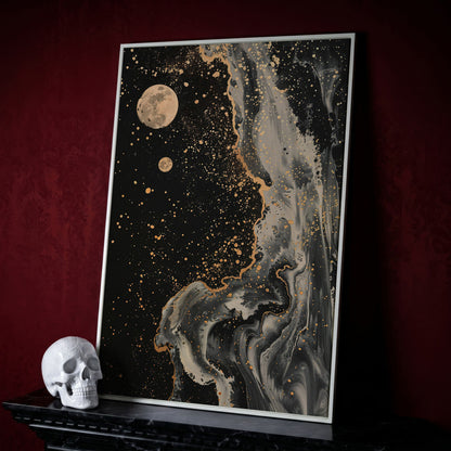 Mystical Moonscape Abstract Canvas in white floating frame