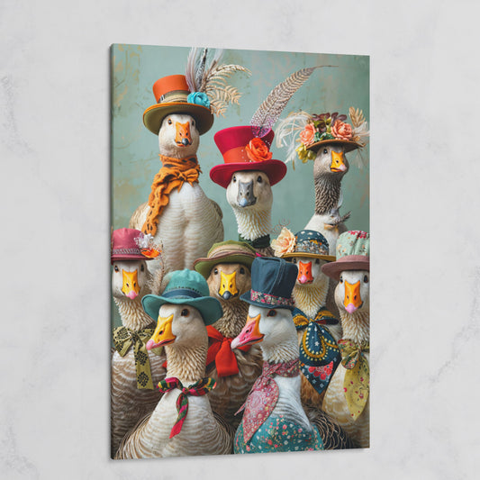 Geese in Hats Canvas Wall Art on gallery wrap