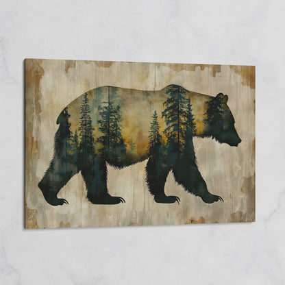 Bear Silhouette Forest Canvas with Double Exposure Design on gallery wrap