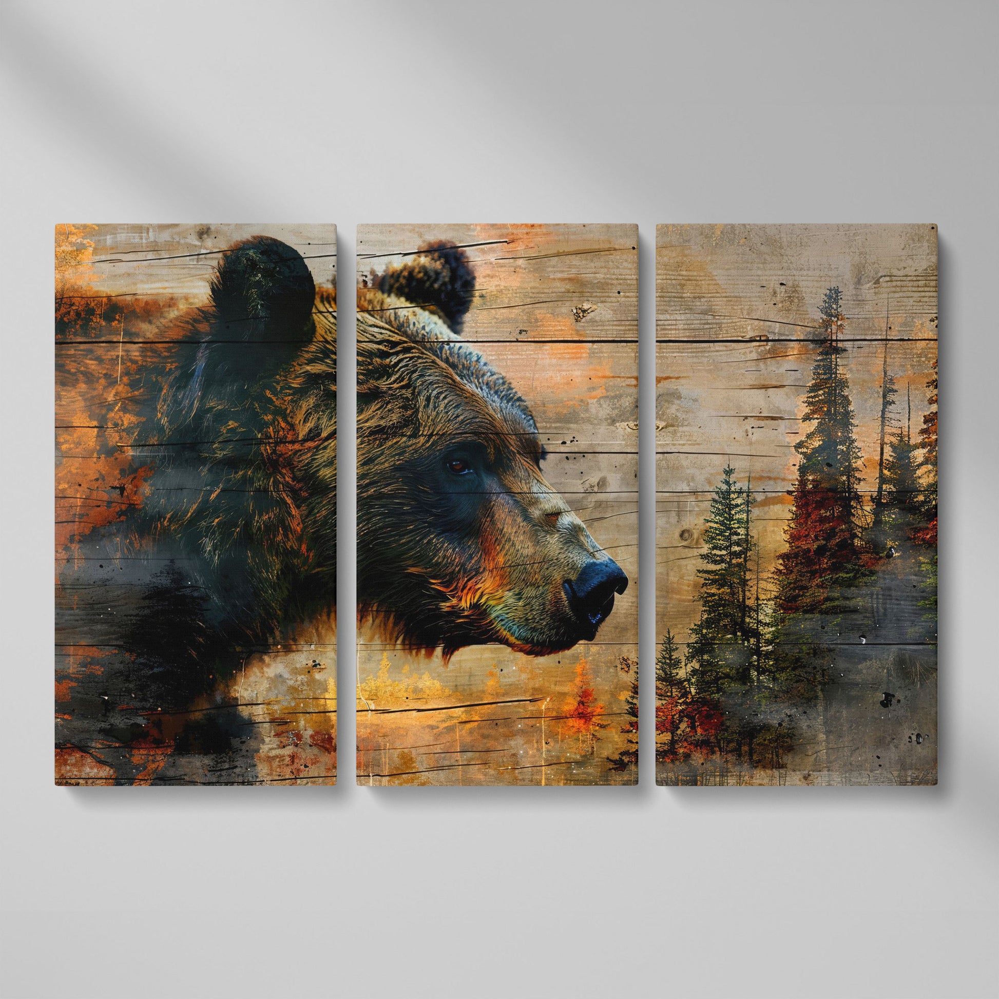 Intense Bear Portrait Canvas as 3-panel split version