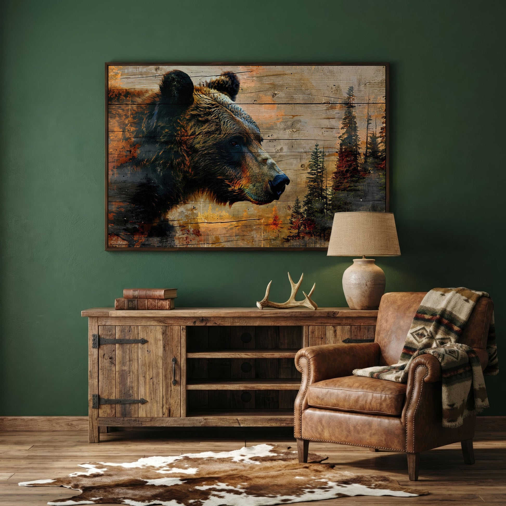 Intense Bear Portrait Canvas in dark walnut floating frame