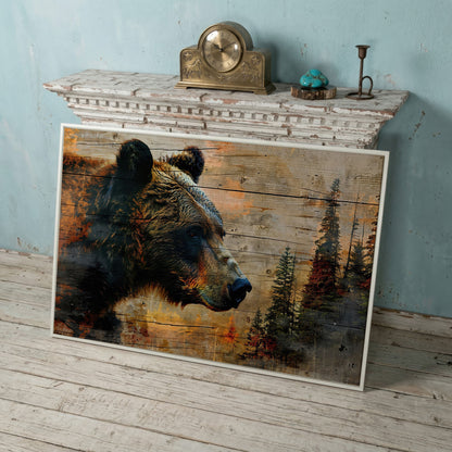 Intense Bear Portrait Canvas in white floating frame