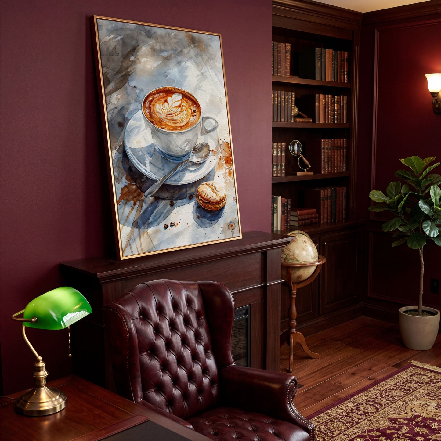 Coffee with Dessert Watercolor Canvas in antique gold floating frame