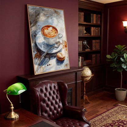 Coffee with Dessert Watercolor Canvas in antique gold floating frame