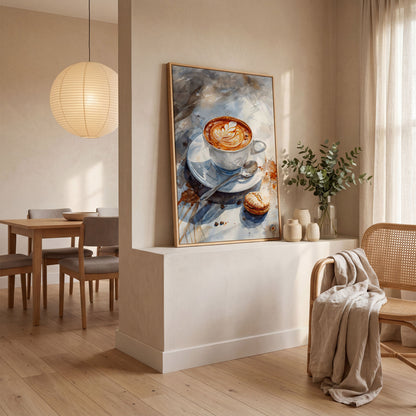 Coffee with Dessert Watercolor Canvas in white oak floating frame