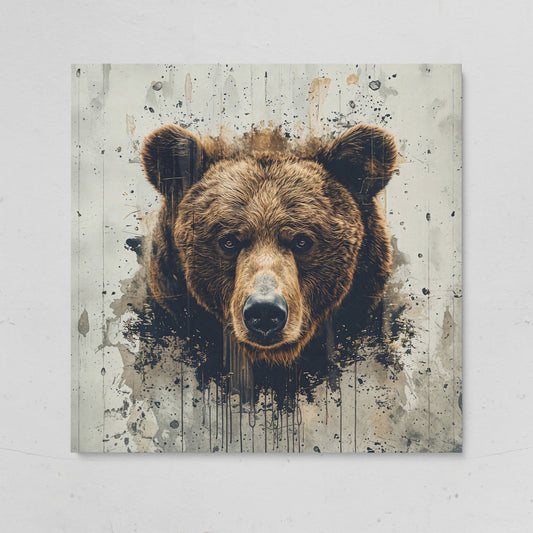 Brown Bear Face Close-Up Canvas Wall Art, Square Format on gallery wrap