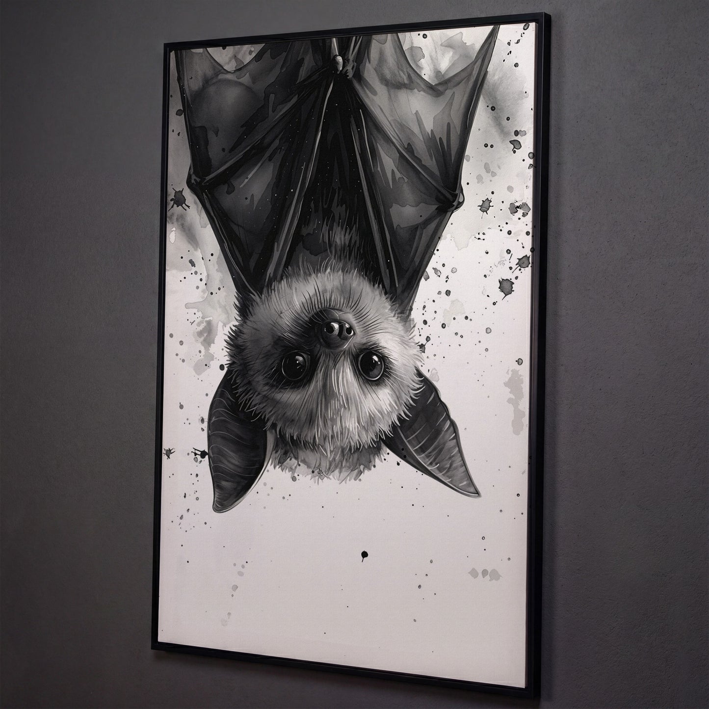 Bat Canvas Print for Nursery Walls shown in black floating frame