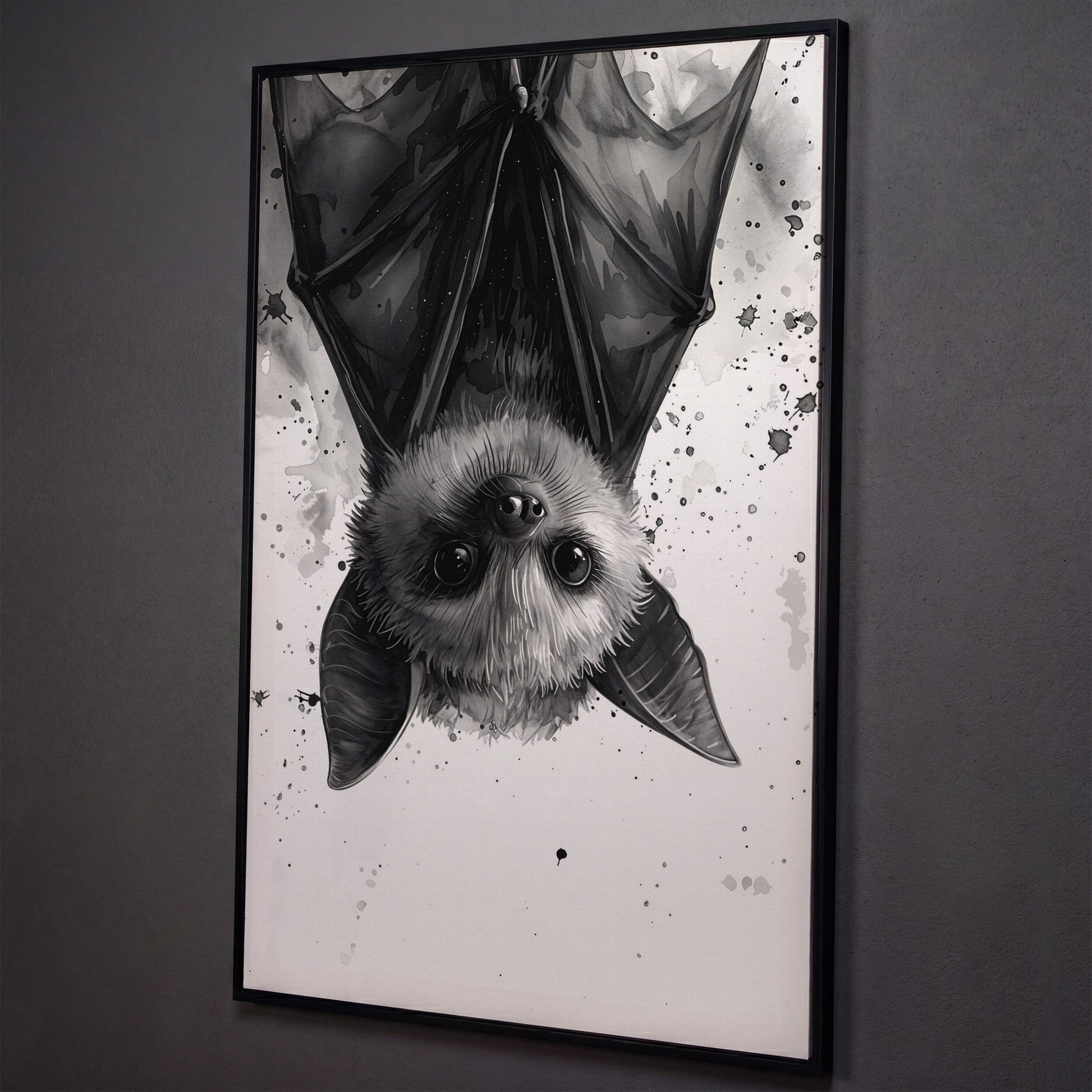 Bat Canvas Print for Nursery Walls shown in black floating frame