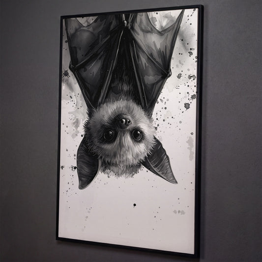 Bat Canvas Print for Nursery Walls shown in black floating frame