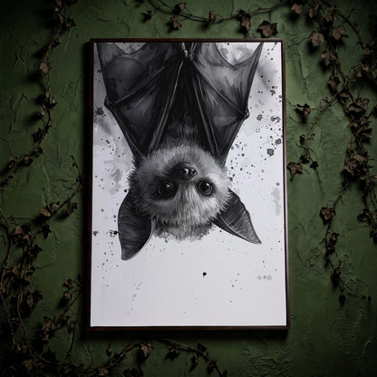 Bat Canvas Print for Nursery Walls in dark walnut floating frame