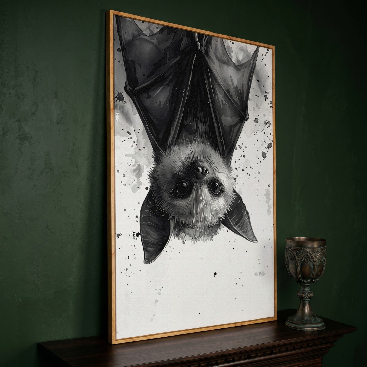 Bat Canvas Print for Nursery Walls in white oak floating frame