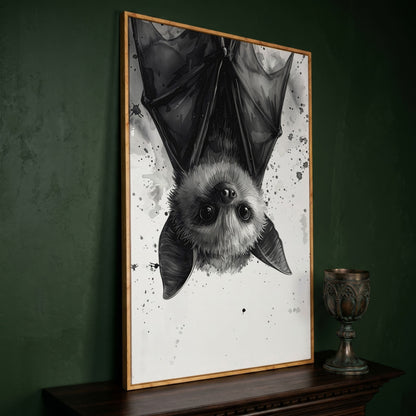 Bat Canvas Print for Nursery Walls in white oak floating frame