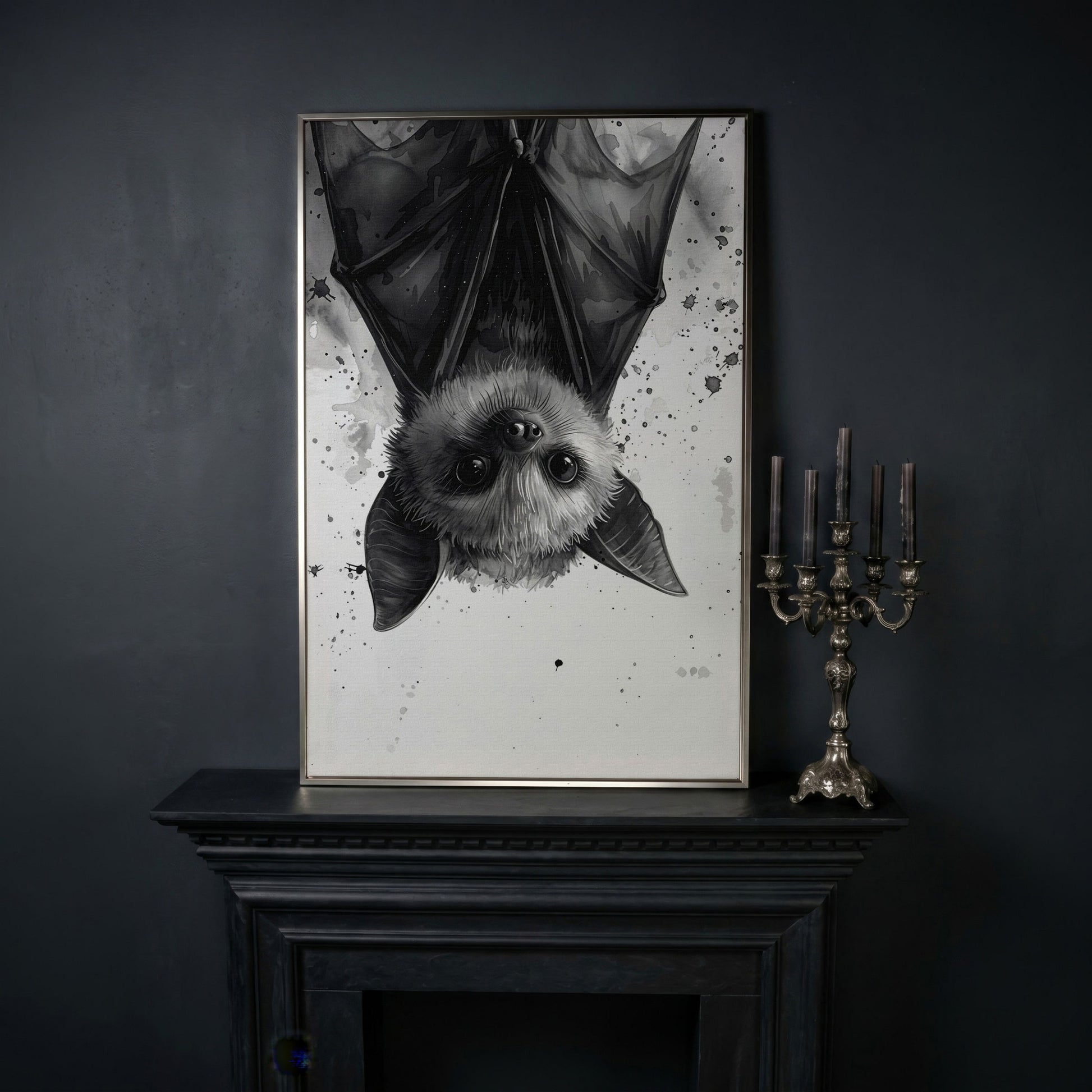 Bat Canvas Print for Nursery Walls in silver floating frame