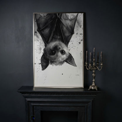 Bat Canvas Print for Nursery Walls in silver floating frame