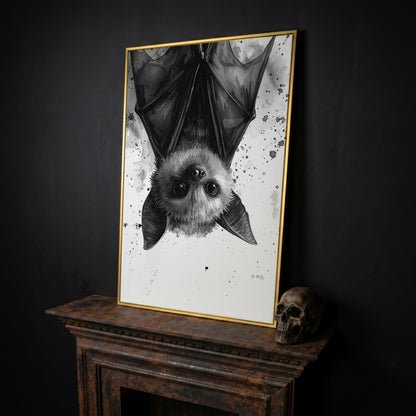 Bat Canvas Print for Nursery Walls in yellow gold floating frame