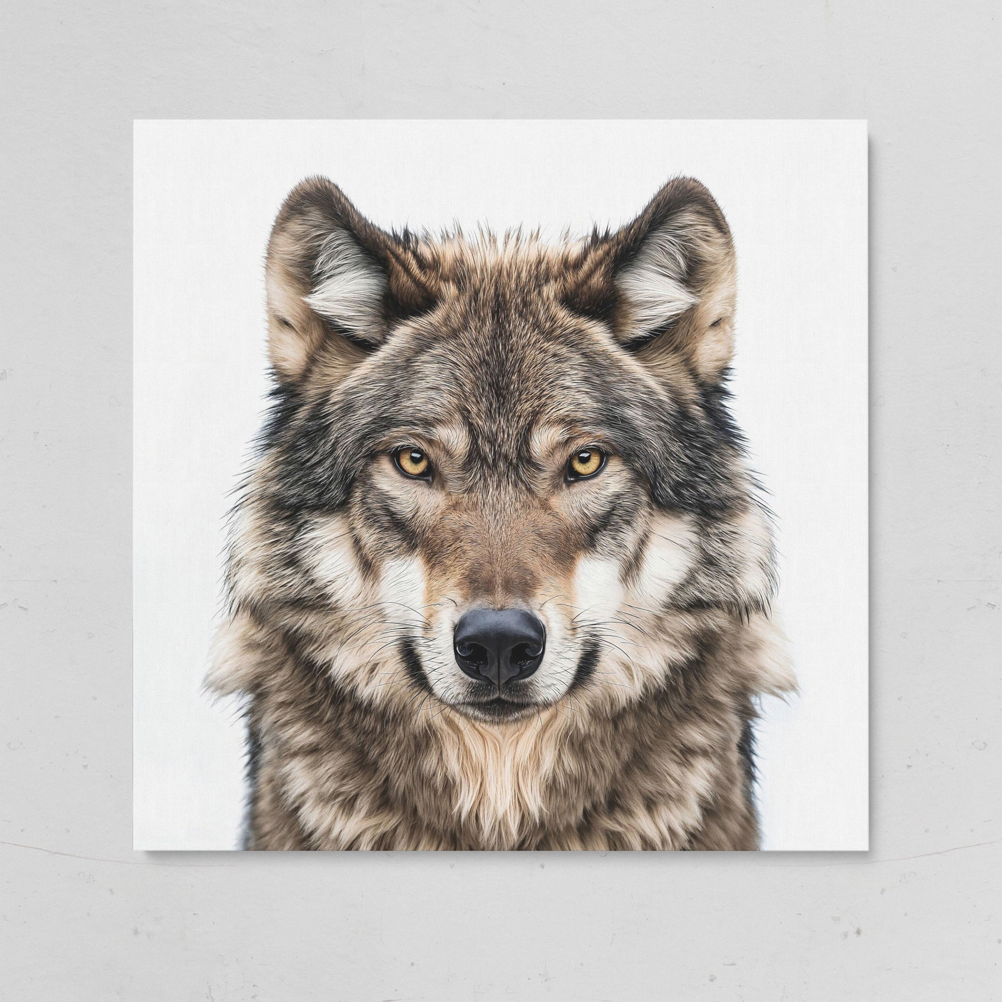 Wolf Face Close-Up Canvas Wall Art, Square Sizes 16" to 55" on gallery wrap
