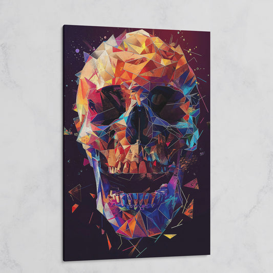 Geometric Skull Canvas Wall Art, Abstract Colorful Portrait on gallery wrap