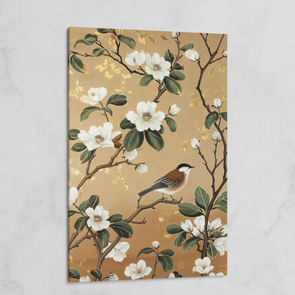 Bird on Magnolia Branch Canvas Art, Botanical Wall Art on gallery wrap