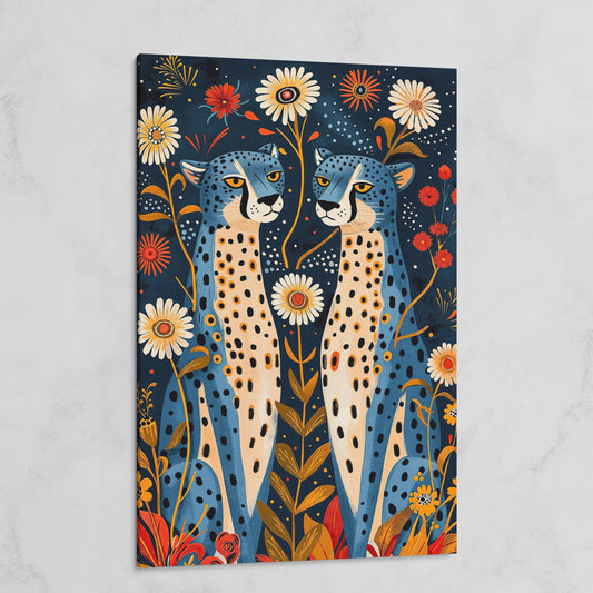 Blue Cheetah Floral Canvas Print on gallery wrap