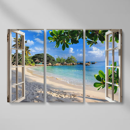 Tropical Beach View Canvas Print as 3-panel split version