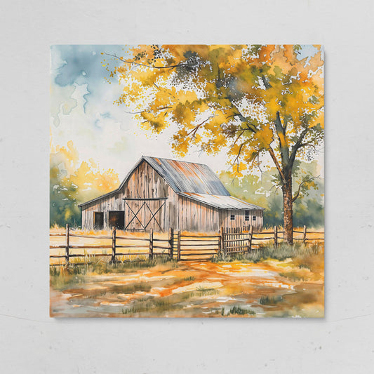 Rustic Barn in Autumn Canvas on gallery wrap