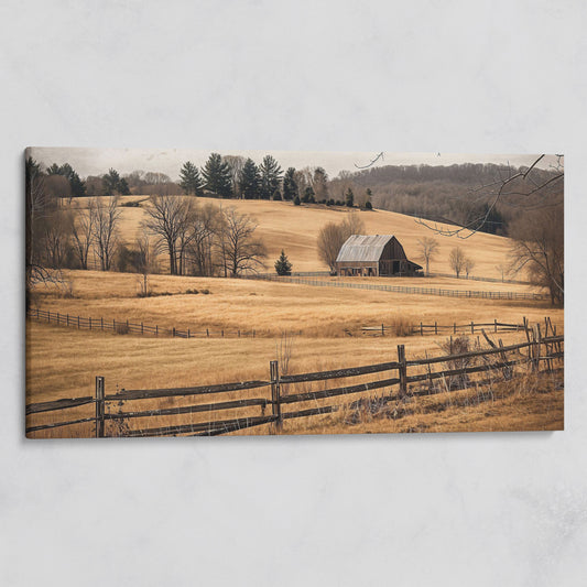 Weathered Barn and Golden Fields Canvas Wall Art on gallery wrap