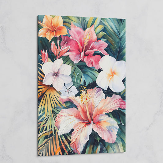 Tropical Hibiscus & Florals Canvas Print on gallery wrap