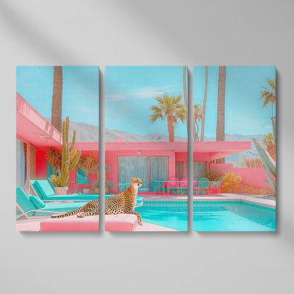 Cheetah by the Pool Canvas Print as 3-panel split version