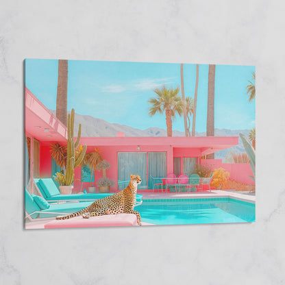 Cheetah by the Pool Canvas Print on gallery wrap
