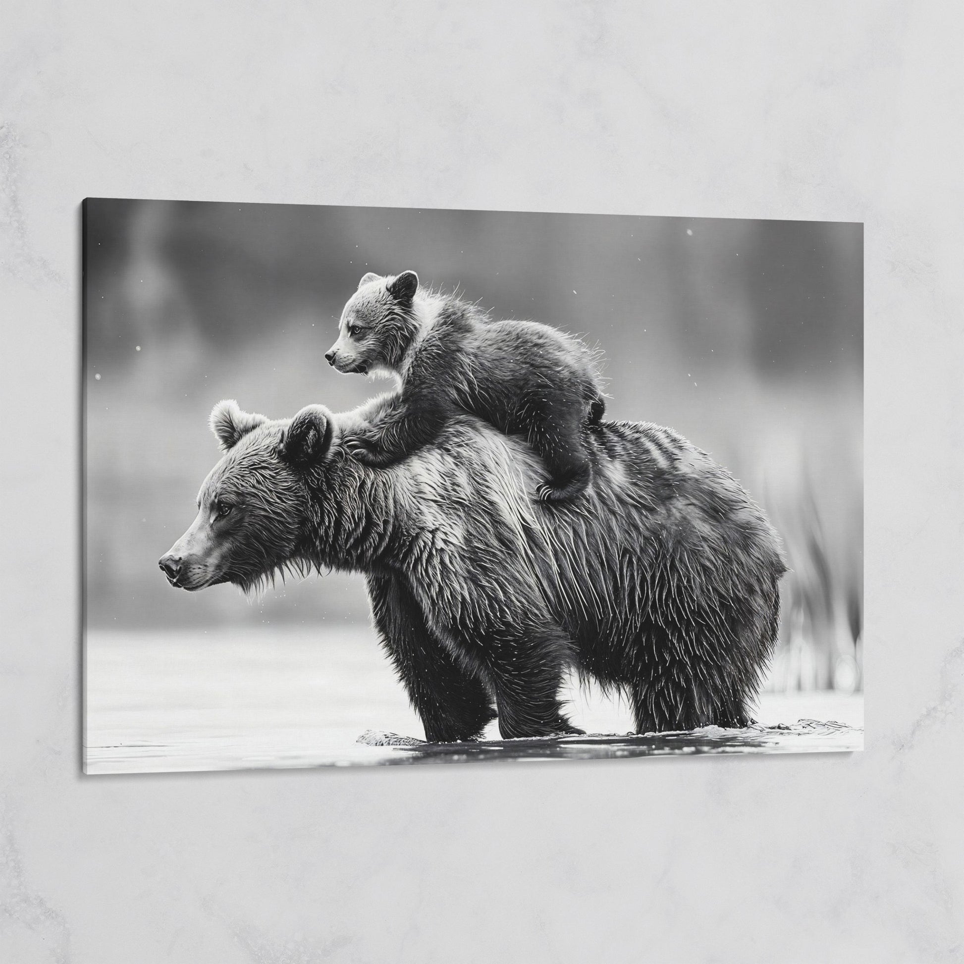 Grizzly Bear and Cub Canvas Print on gallery wrap
