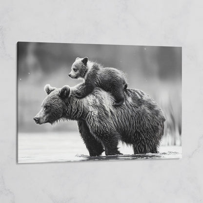 Grizzly Bear and Cub Canvas Print on gallery wrap