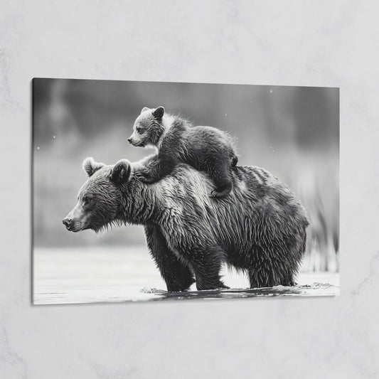 Grizzly Bear and Cub Canvas Print on gallery wrap