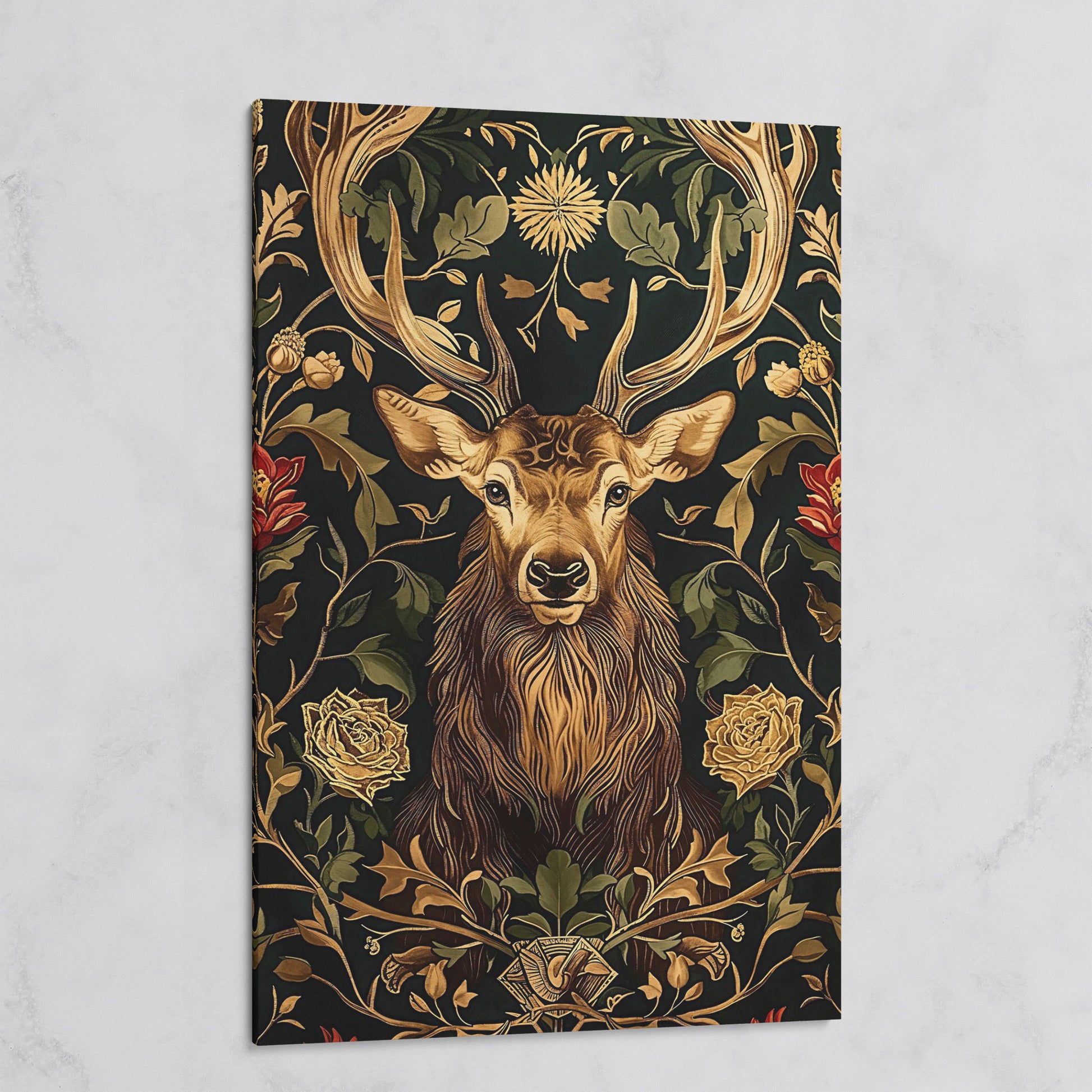 Stag with Florals Canvas Print on gallery wrap