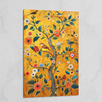 Birds on Golden Blooming Tree Canvas Print on gallery wrap